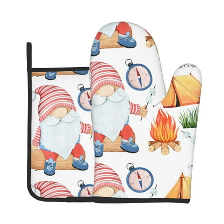 

Lukts Gnome Camping Print Kitchen Heat-Resistant Gloves and Spacers 2pcs Set Suitable for Baking and Cooking