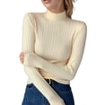 thumbnail image 1 of LUOGENLI Chandails pour Femmes Hauts à Manches Longues Chandail Tricoté d'Hiver Chandail Doux et Chaud Col Roulé Haut à Manches Longues Coupe Ajustée Blouse pour Tenue Décontractée Beige Taille TG, 1 of 4