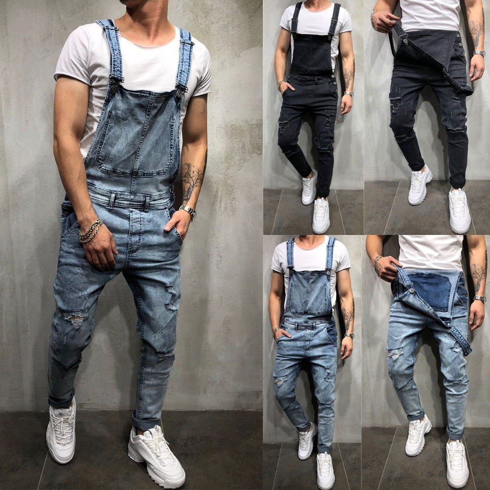 mens distressed denim overalls