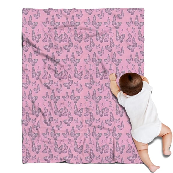 Pink Butterfly Pattern Blanket,Comfortable Soft Flannel Throw Blanket,All Season,Warm Lightweight Blankets for Sofa Bed Couch Living Room Chair,30"x40"