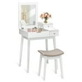 thumbnail image 1 of Costway Coiffeuse Ensemble Table de Maquillage Miroir Rabattable Bureau Meuble Tabouret avec 2 Tiroirs Blanc, 1 of 10