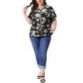 thumbnail image 2 of Agnes Orinda Women's Plus Size Shirts Floral Print Button Collared V Neck Roll Short Sleeve Elegant Tops 3X Black, 2 of 6
