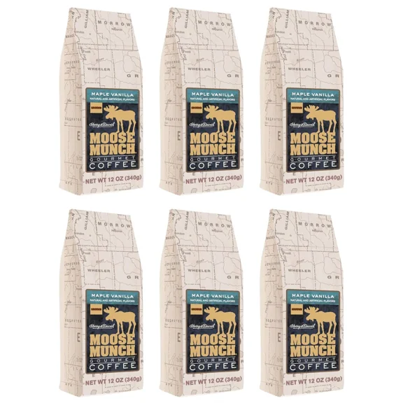 Moose Munch Maple Vanilla Flavored Coffee by Harry & David, Medium Roasted Coffee, Ground - 12 Ounce (Case of 6)