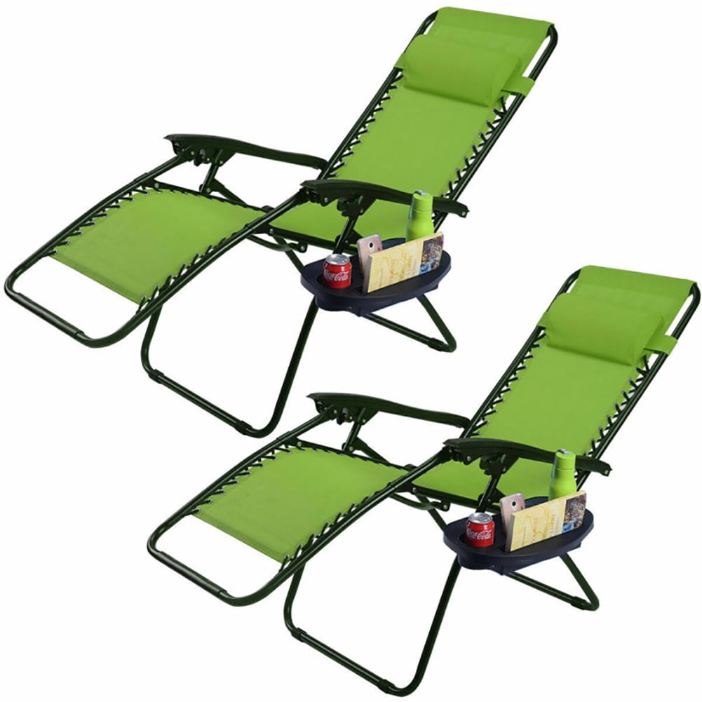 Aimee Lii 2 Pieces Folding Recliner Zero Gravity Lounge Chair, Outdoor Patio Furniture, Green