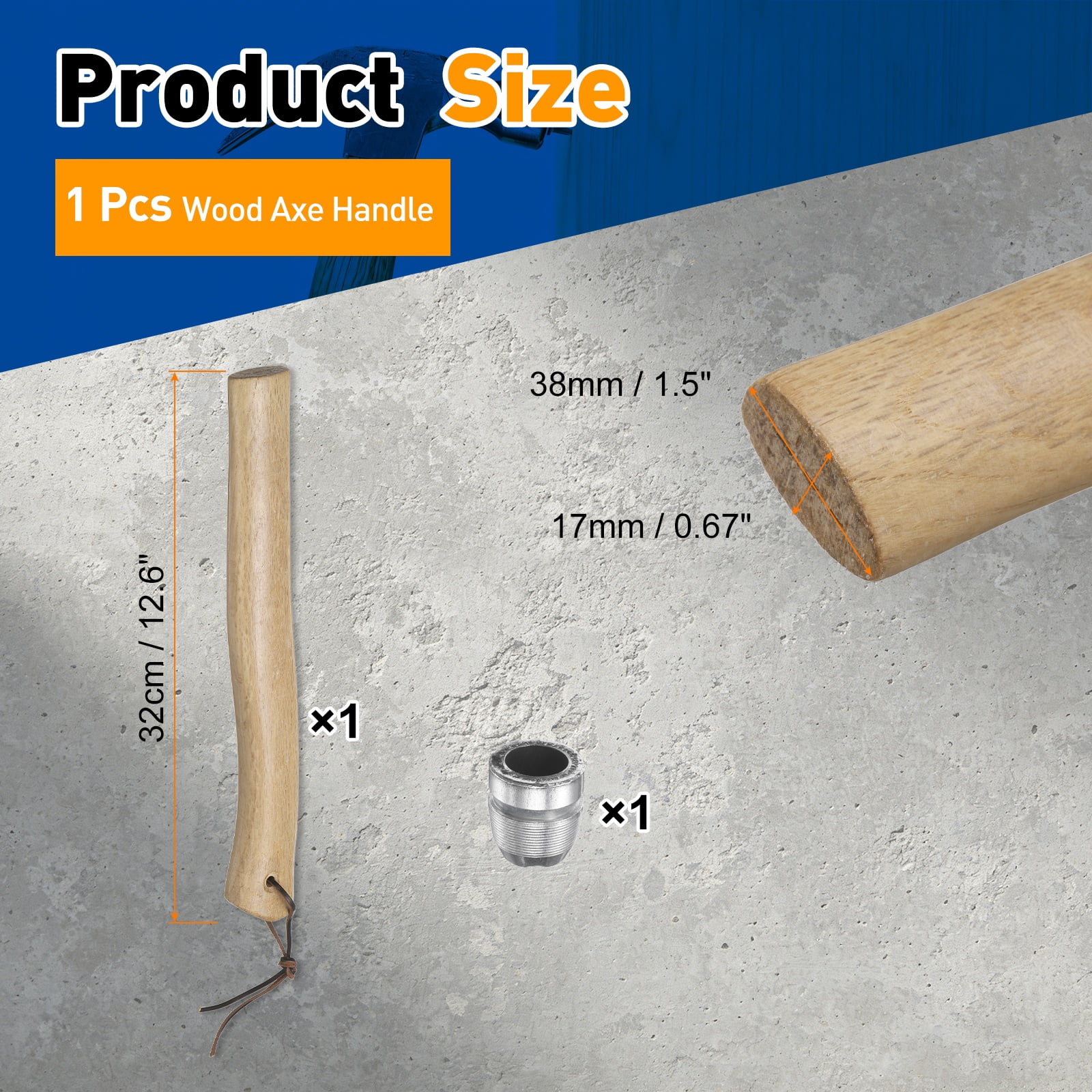 Uxcell Wood Axe Handle Replacement 12.6" Universal Hickory Hatchet Handle with Round Wedge for Camping Gardening Axe