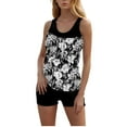 thumbnail image 2 of hoksml Women's Printed Tankini Top and Black Swim Shorts Set Casual Two-Piece Beach Swimsuit for Vacation, 2 of 8