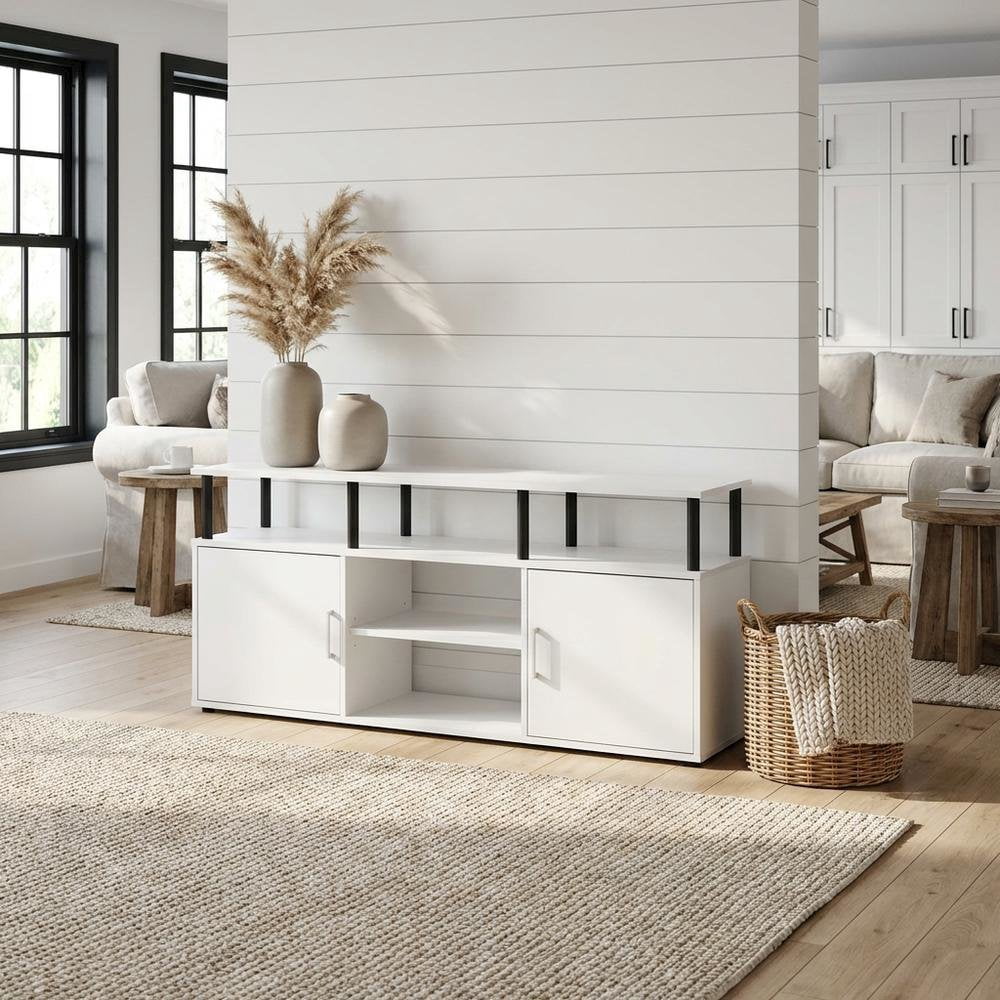 Wood TV Stand for 70 Inch Screens in White and Black with Modern Design