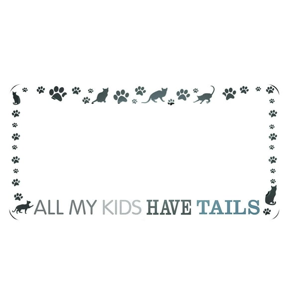 HOSNYE All My Kids Have Tails License Plate Frame Cat and Footprints Metal License Plate Cover Front Plates Frames Car Tag Frame for Women Men US Vehicles Standard