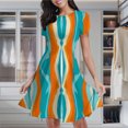 thumbnail image 2 of Abstract Teal Orange Wave Pattern Women's Classic Swing Skater Dress Casual Work Party Cocktail Dresses, 2 of 6