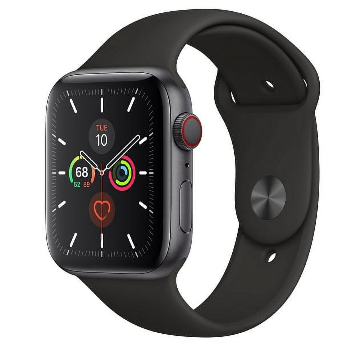 Apple Watch S5 44mm Cellular + GPS Smart Watch, Space Gray Case with Black Sport Band, 1