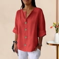 thumbnail image 4 of ZenCart Women Shirt V-Neck 3/4 Sleeve Loose Fit Pullover Tops Buttons Decor Breathable Casual Tops Daily Wear, 4 of 8