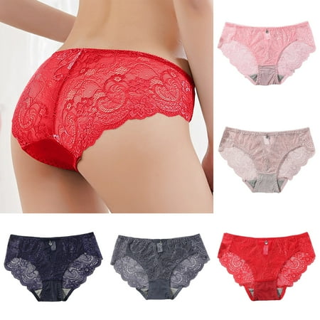

Sebtyili 5 Pairs Of Bottomed Waist Diamond Lace Underwear with No Breathable Ultra Thin Transparent Mesh Women s Triangle Pants