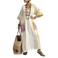 thumbnail image 3 of Gamivast Dresses for Women Half Sleeve V Neck Loose Fit Kaftan Maxi Dress Cotton Linen Striped Print with Pockets Flowy Casual Beach Vacation Summer Dresses, 3 of 4