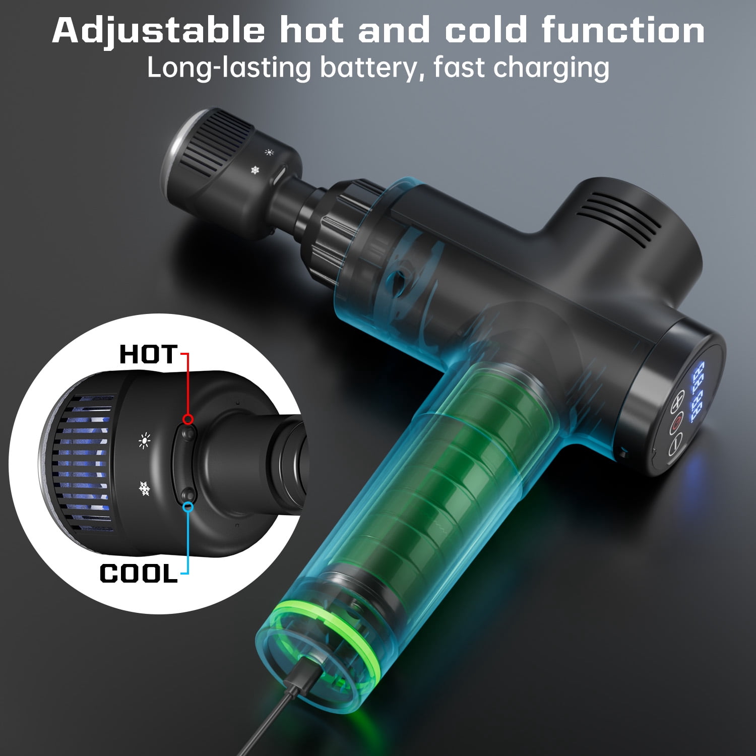 Cshidworld Massage Gun with Heat and Cold Head, Deep Tissue Muscle Massager with 7 Replacements, Heated Professional Electric Back Massager for Athletes, Handheld Massager Gun with Carry Case