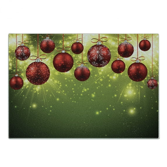 Christmas Cutting Board, Vibrant Colored New Year Design Psychedelic Digital Effects and Baubles Print, Decorative Tempered Glass Cutting and Serving Board, Small Size, Green Red, by Ambesonne