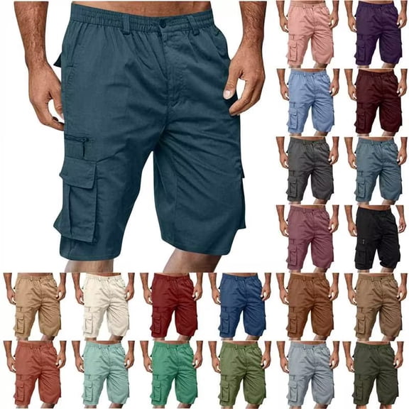 UVEASISHA Cargo Shorts for Men Summer Work Hiking Pants Elastic Waist Knee Length Fashion Multi Pocket Bermuda Shorts Army Green L