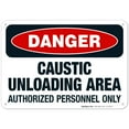 thumbnail image 1 of Danger Caustic Unloading Area Authorized Personnel Only Sign, OSHA Danger Sign, 10x7 Aluminum, 1 of 1