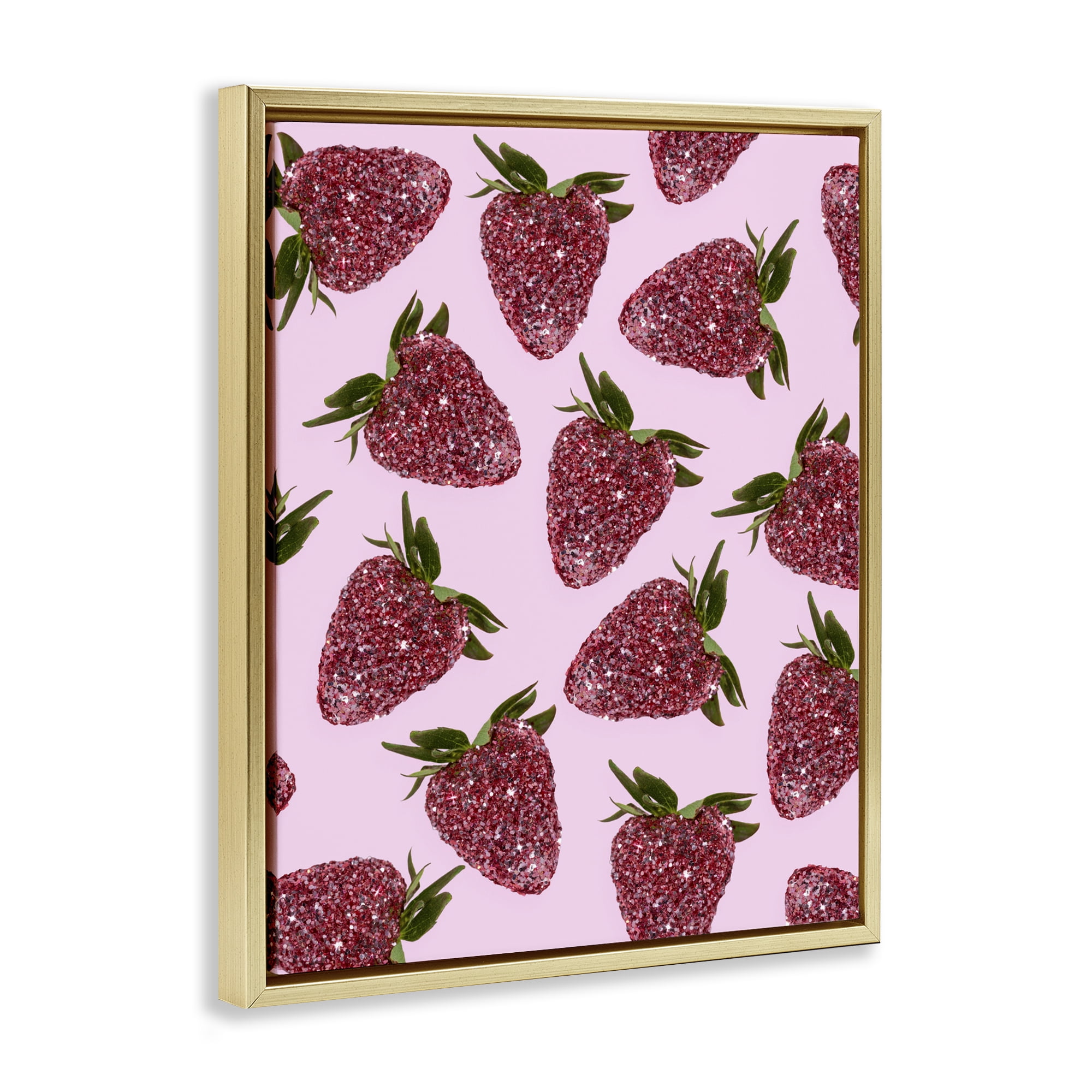 Stupell Industries Glimmer Strawberry Pattern Gold Framed Floater Canvas Wall Art, design by LISH Creative