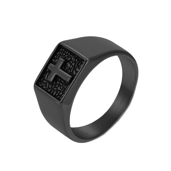 HIJONES Men's Women's Stainless Steel Prayer Cross Signet Ring Blessing Lucky Biker Finger Band Jewelry Black Size 9