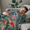 thumbnail image 4 of Boho Floral Blanket Throw, Pink Flowers Throw Blanket Gift for Adults Men Women, Soft Lightweight Flannel Fabric, Washable No-Pilling, 60x80 inches, 4 of 6