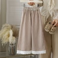 thumbnail image 4 of Ohufall Girls Pants Lace Hem Elastic Waist Wide Leg Casual Pants Kids Thin Comfort Striped Pant 2-14T, 4 of 5