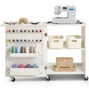 KFFKFF Sewing Table & Desk, Versatile Tailoring Machine Stand with Streamlined Design, Casters, Racks, Organizing Bins, Timber Dowels, and Magnetized Entrances, Tailoring Workstation Cabinet