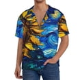thumbnail image 7 of Lsque Sunflower Starry Night Vibes print Men's Cuban Collar Short Sleeve Shirt Summer Beachwear Casual Button Down Fashionable Vacation Leisure Shirt-Large, 7 of 7