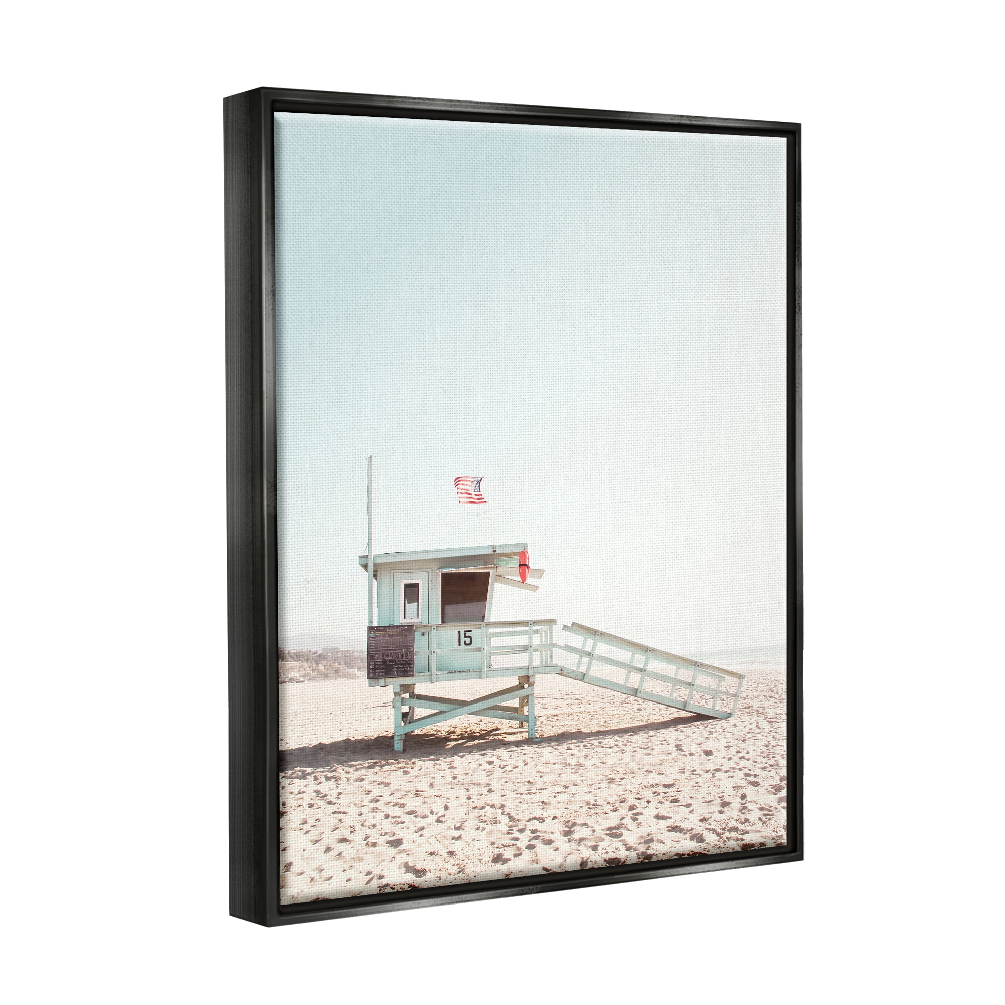 Stupell Industries Lifeguard Hut Photography Nature Photography Black Floater Framed Art Print Wall Art, 17 x 21
