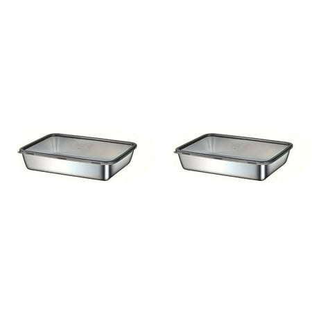 2 Pcs Stainless Steel Food Storage Containers, Silver, Airtight with Vacuum Seal, Stackable Rectangular, 3-Piece Set, for Meal Prep and Leftovers Storage