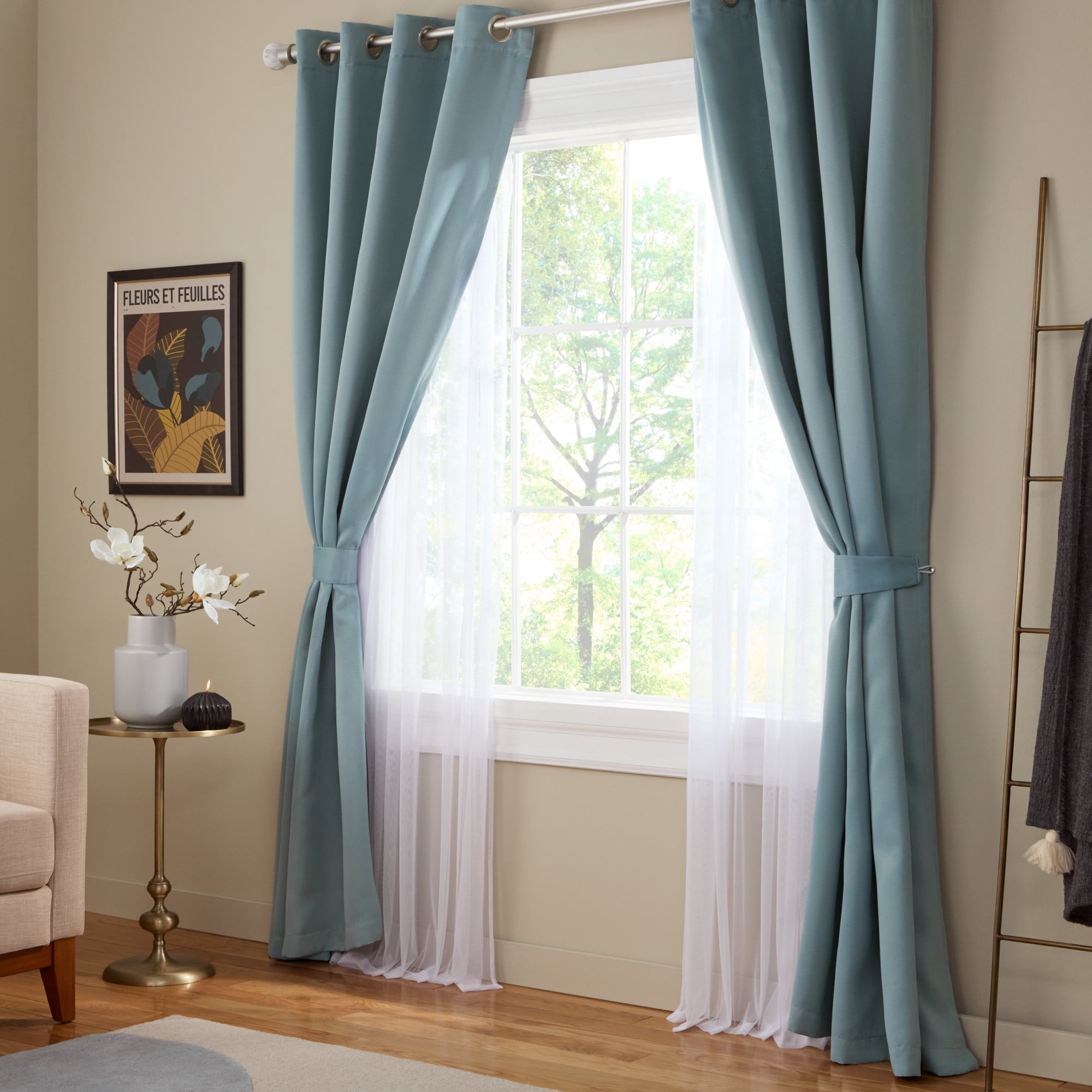 TOWN & COUNTRY LUXE Oslo Double Layer Indoor Curtains, Room Darkening and Sheer, Grommet Top, Energy Efficient, 2-Pack Set, 52"x84", Blue