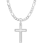5mm  Sterling Silver Cross Pendant Italian Figaro Chain Necklace Unisex. ( ON SALE )