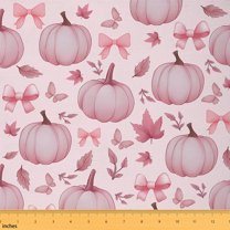 Homewish Kawaii Pink Pumpkin Fabric by the Yard 1 Yard for Kids, Princess Cute Bowknot Room Decor Fabric by the Yard, Autumn Maple Leaf Sewing Fabric, Luxury Bedroom Decor