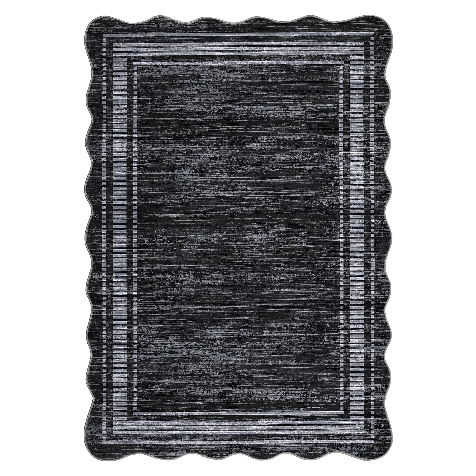 Washable Rugs for Living Room, Non Slip Modern Scalloped Rugs, Low Pile Soft Stain Resistant Rug Non Shedding Modern Print Floor Mats for Home Decor