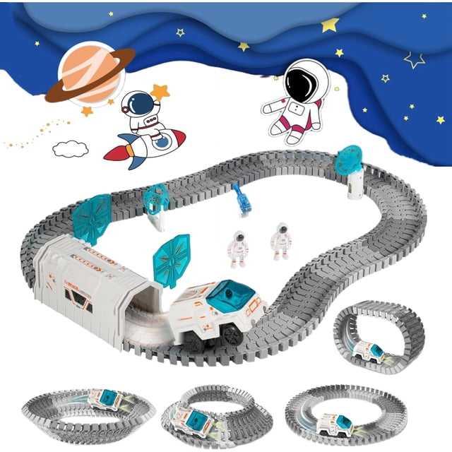 Pista de carreras espacial de juguete para niños y niñas, muñecos astronautas con forma de coche espacial, miniproyector de estrellas, juguetes de regalo de Navidad