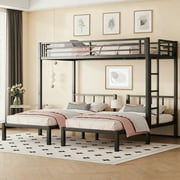 Bellemave Triple Bunk Bed Twin XL over Twin and Twin Metal Bunk Bed Convertible 3 Bunk Bed for Teens, Black