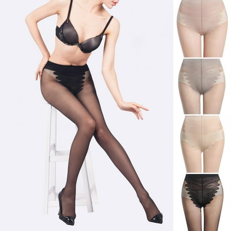 

Floral Trim Patchwork High Waist Seamless Transparent Women Stockings Sexy Ultra-thin Slim Pantyhose Black