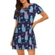 thumbnail image 1 of Easygdp Silhouette Cats Camisón de manga corta para mujer, informal, estampado, 1 of 6