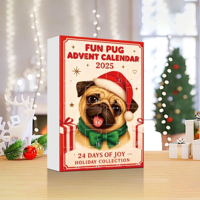 Seyotauo Pug Advent Calendar 2025, 24 Days Christmas Advent Calendar with Cute Pug Dog Hanging Ornaments, Holiday Gift for Dog Lovers, Funny Countdown to Christmas Holiday Gift Tree Decorations