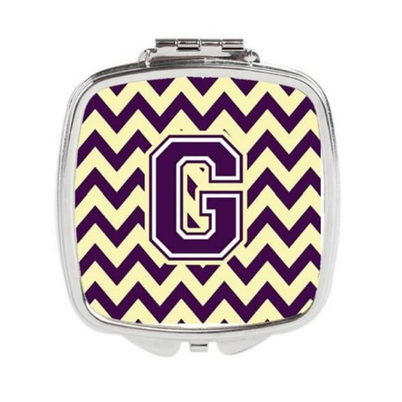 Carolines Treasures Letter G Chevron Purple & Gold Compact Mirror - Purple & Gold - 3in. H x 0.3in. W x 2.75in. L