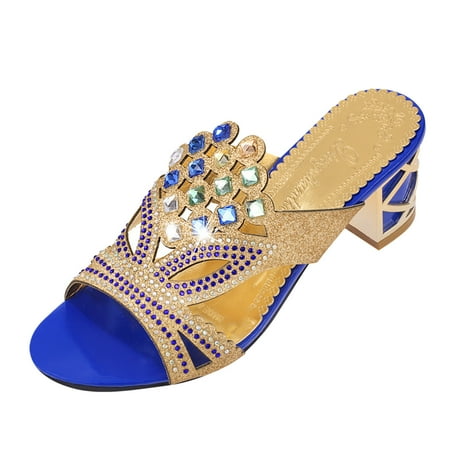 

dmqupv Pool Sandals for Women Non Slip Women Slipper Sandals Heel Sparkling Barefoot Sandals for Women Flowers Blue 8