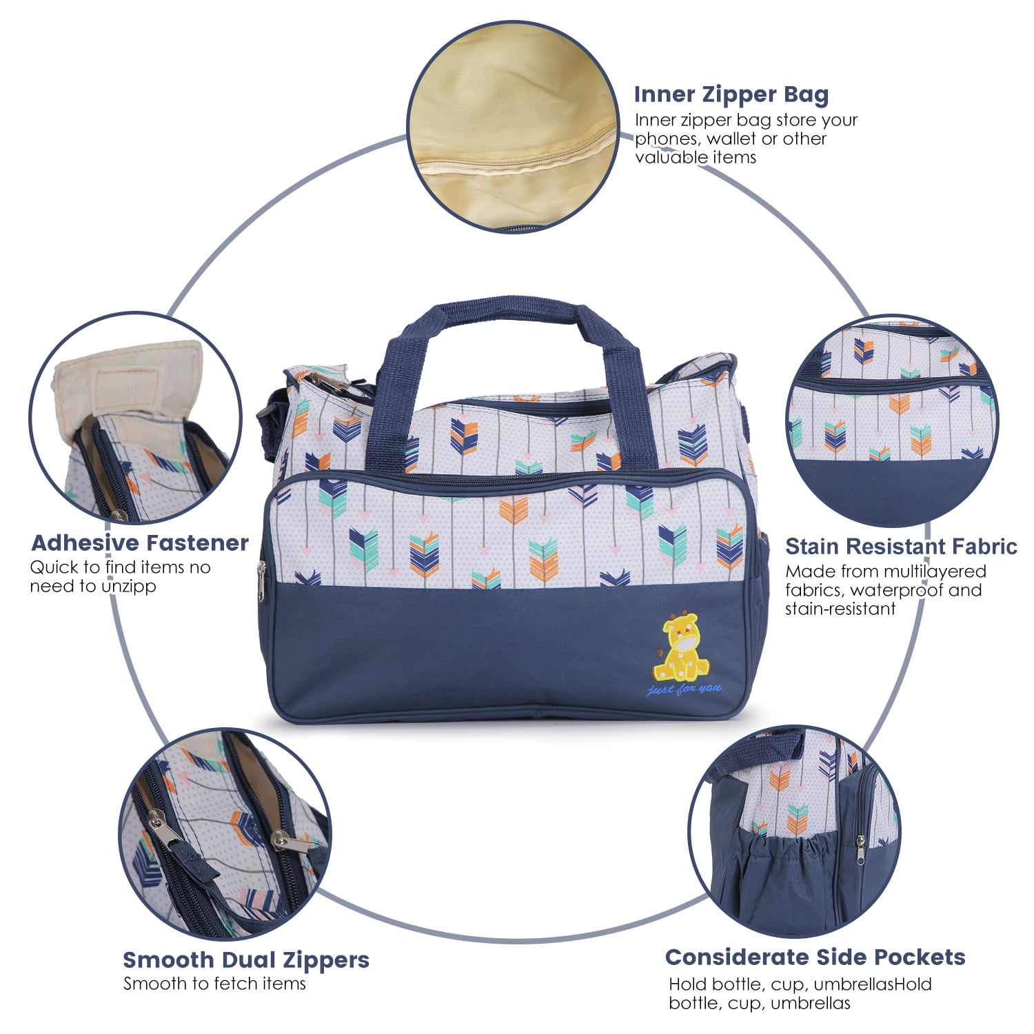 TeqHome 5Pcs Baby Diaper Bag Tote Portable Baby Bag with Diaper Pad Food Bag Bottle Bag Travel Tote Bags for Mom Dad Coffee