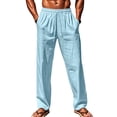 thumbnail image 2 of Dwellite Mens Cotton Linen Pants Summer Beach Pants Casual Loose Fit Elastic Waist Drawstring Pant with Pockets Light Blue 2XL, 2 of 5