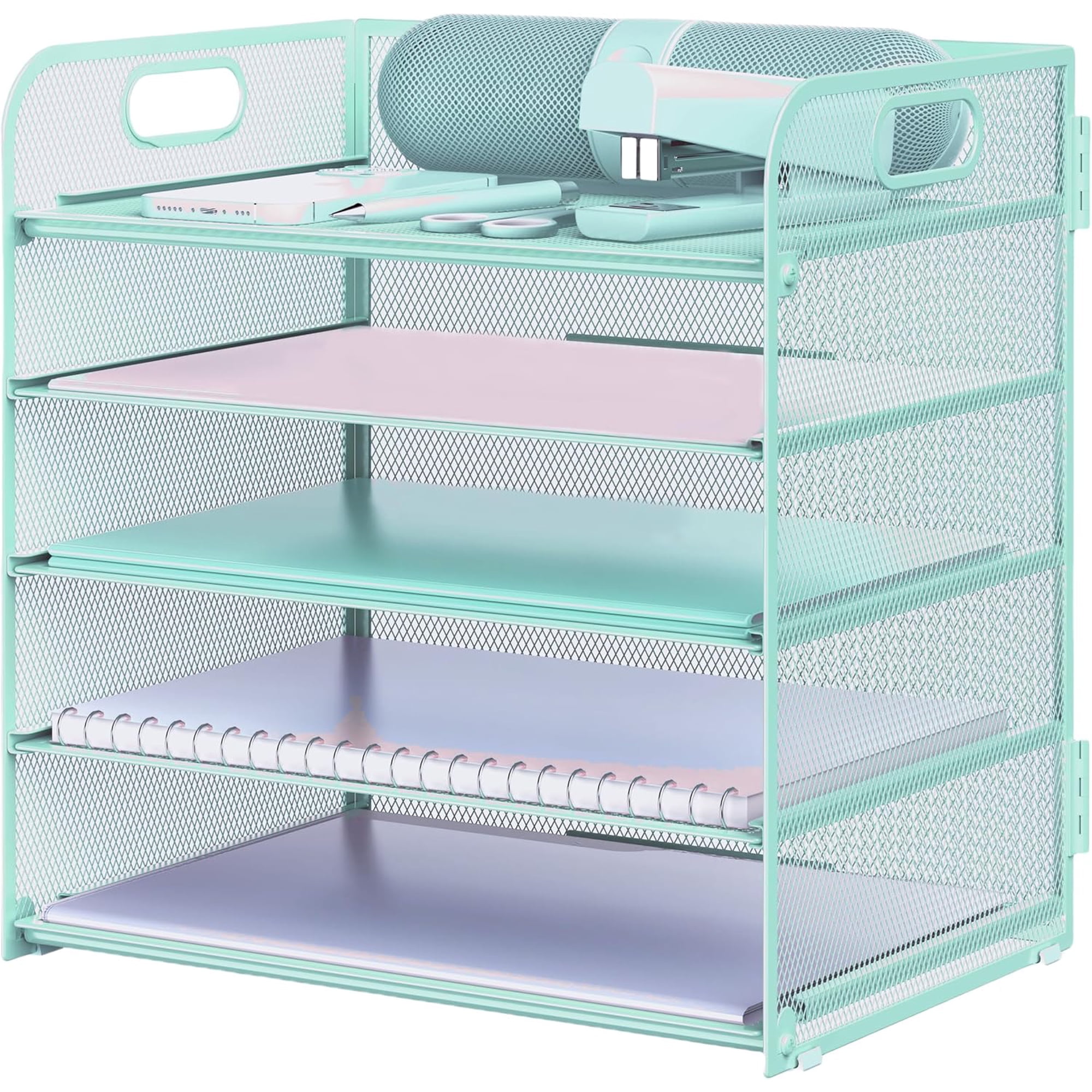 5-Tier Metal Letter Tray – Paper Organizer with Handle Desktop File Holder for Office Classroom