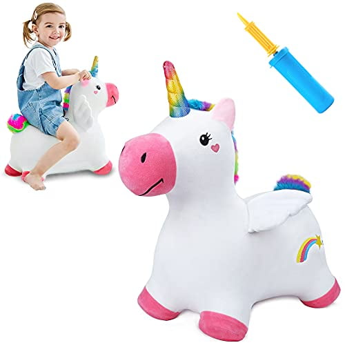 Unicorn Bouncer with Hand Pump Ride-on Bouncy Animal Inflatable Space Hopper 