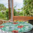 thumbnail image 2 of Ambesonne Tropical Fitted Round Tablecloth, Aquarelle Botany Hibiscus, 36"- 40" Diameter, Dark Coral Shamrock Green, 2 of 5