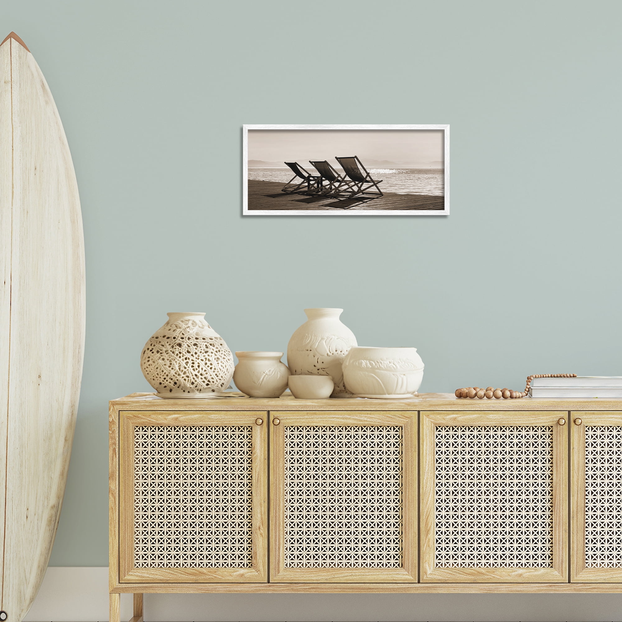 Stupell Industries On Deck Beach Chairs Coastal Photography White Framed Art Print Wall Art, 24 x 10