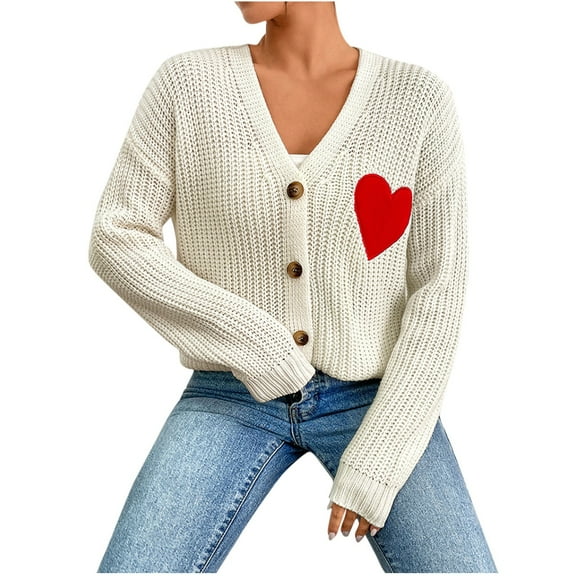 FAIWAD Women's Graphic Embroidery Cardigan Sweaters Long Sleeve Loose Open Front Knit Crop Sweater