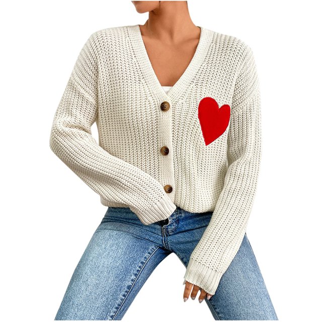 FAIWAD Cardigan à Broderie Graphique pour Femmes, Chandails à Manches Longues, Coupe Ample, Ouvert à l'Avant, Tricot Court