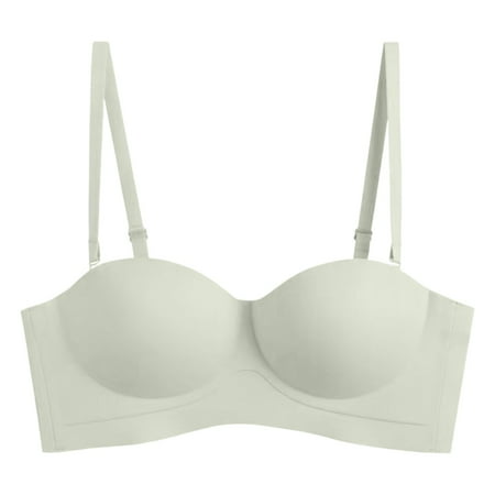 YOTMKGDO Bras for Women  Women S Comfortable Strapless Non Slip Folding Traceless and Steel Ring Summer New Bra  Balconette Bra (#3 Green  L)
