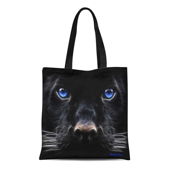 ASHLEIGH Canvas Tote Bag Blue White Black Panther Jaguar Eye Electric Spark Wildly Reusable Handbag Shoulder Grocery Shopping Bags